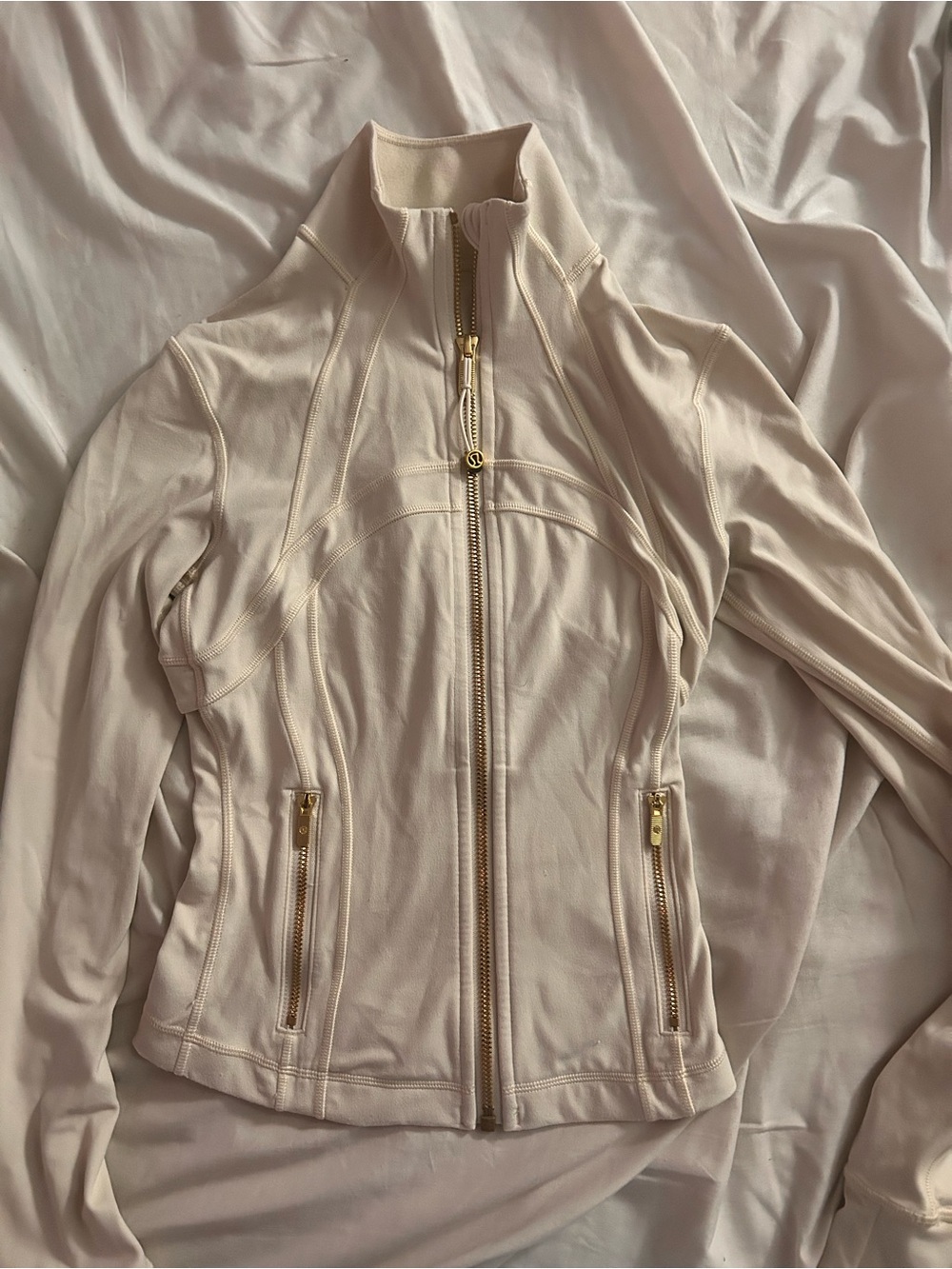 lululemon athletica Cream Zip-Up Bomber Jacket with Gold Hardware